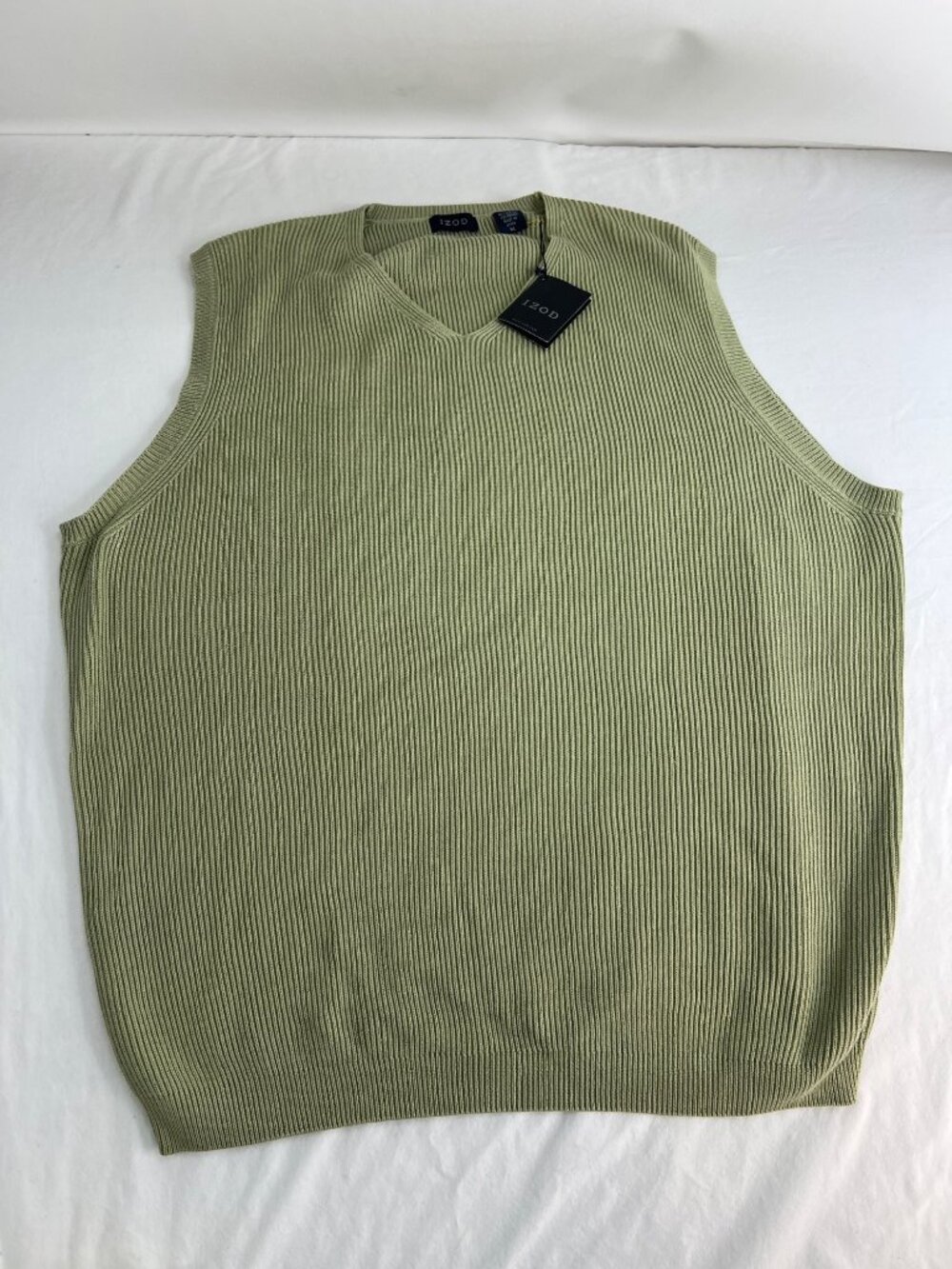 Izod Mens Green Ribbed Knit Sleeveless Sweater Vest XL Cotton Rayon Blend